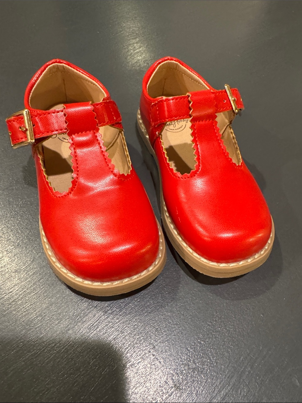 Sweet Honey Scalloped T-Strap Mary Jane - Red Size 8